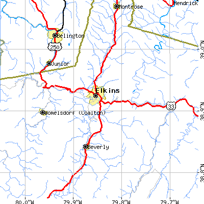 Zip code 26241 close-up map