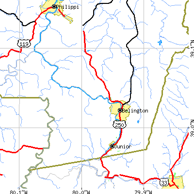 Zip code 26250 close-up map