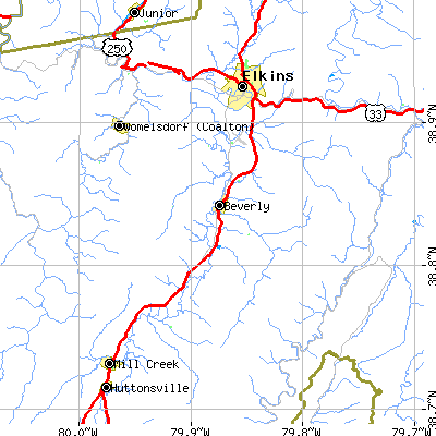 Zip code 26253 close-up map
