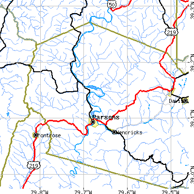 Zip code 26287 close-up map