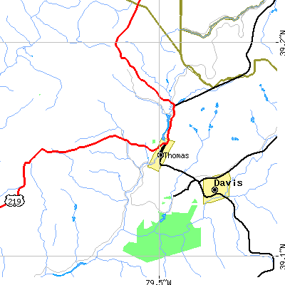 Zip code 26292 close-up map
