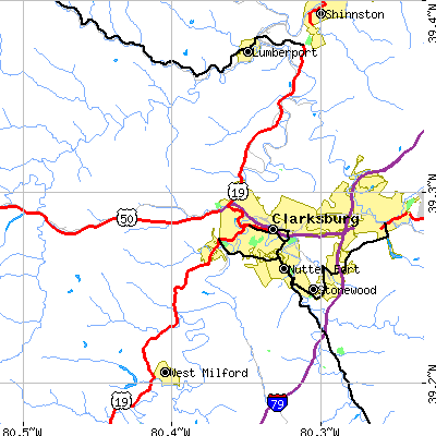 Zip code 26301 close-up map