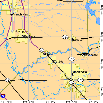 Zip code 95366 close-up map