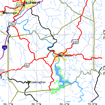 Zip code 26354 close-up map