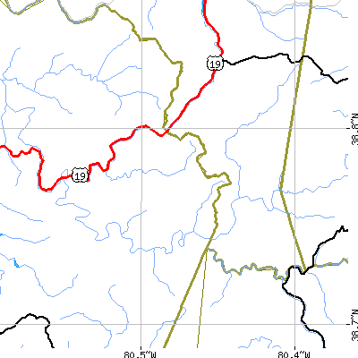 Zip code 26376 close-up map