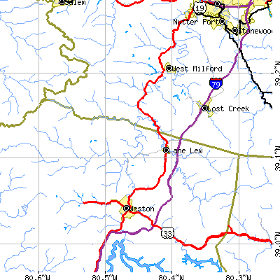 Zip code 26378 close-up map