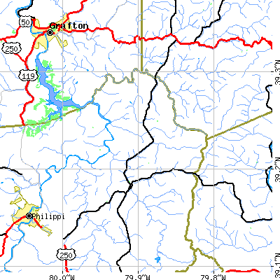 Zip code 26405 close-up map