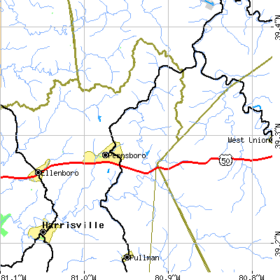 Zip code 26415 close-up map