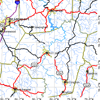 Zip code 26416 close-up map