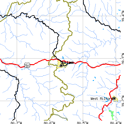 Zip code 26426 close-up map