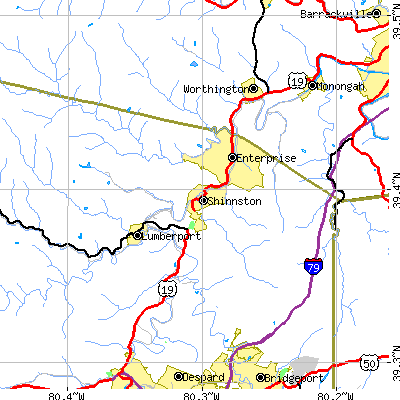 Zip code 26431 close-up map