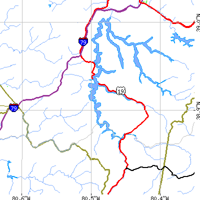 Zip code 26447 close-up map