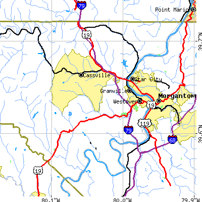 Zip code 26501 close-up map