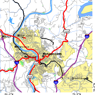 Zip code 26505 close-up map