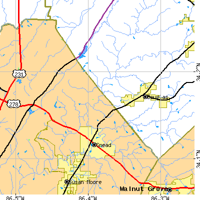 Zip code 35980 close-up map