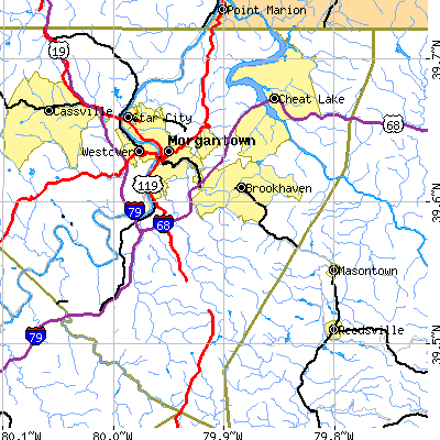 Zip code 26508 close-up map