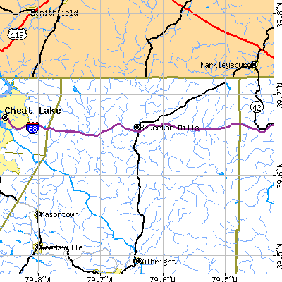 Zip code 26525 close-up map