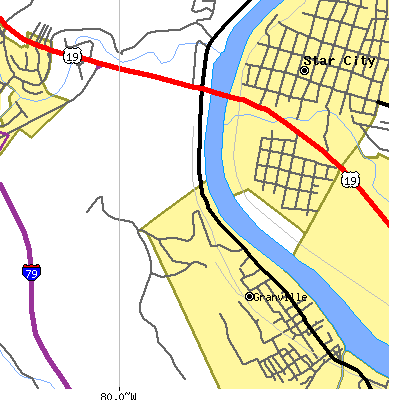 Zip code 26534 close-up map