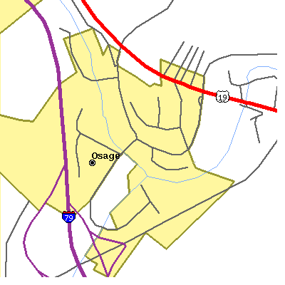 Zip code 26543 close-up map