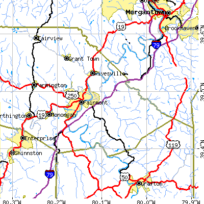 Zip code 26554 close-up map