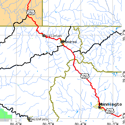 Zip code 26562 close-up map