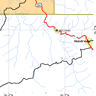 Zip code 26581 close-up map