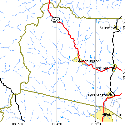 Zip code 26582 close-up map