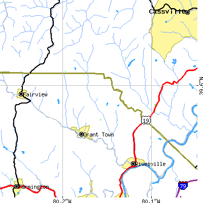 Zip code 26588 close-up map