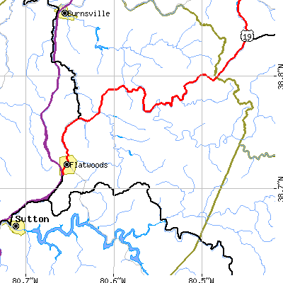 Zip code 26621 close-up map