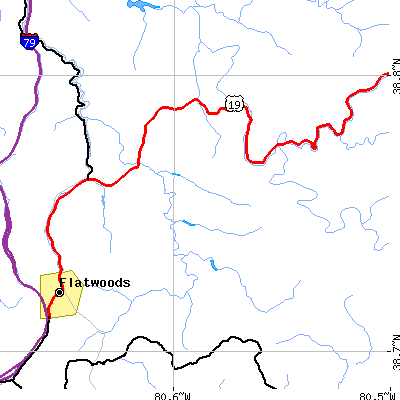 Zip code 26627 close-up map