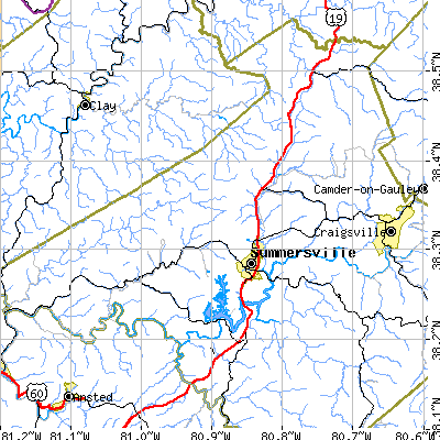 Zip code 26651 close-up map