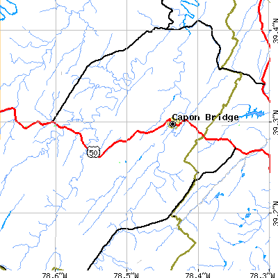Zip code 26711 close-up map