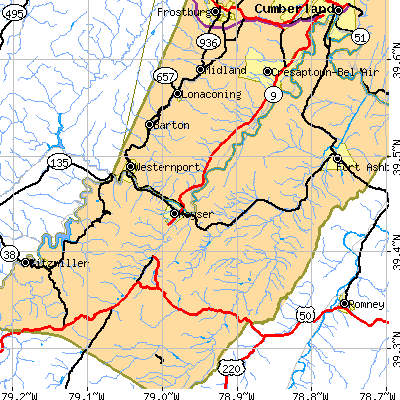 Zip code 26726 close-up map
