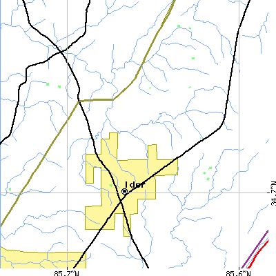 Zip code 35981 close-up map