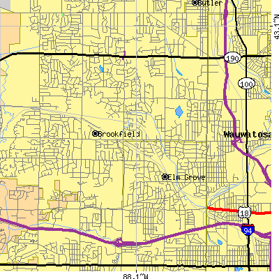 Zip code 53005 close-up map