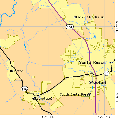 Zip code 95401 close-up map