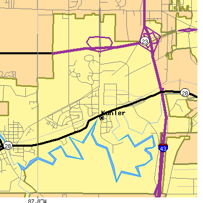 Zip code 53044 close-up map