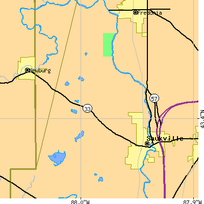Zip code 53080 close-up map