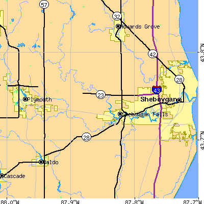 Zip code 53085 close-up map