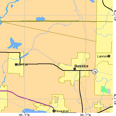 Zip code 53089 close-up map