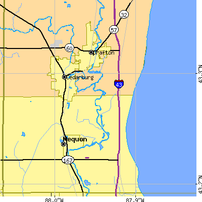 Zip code 53092 close-up map