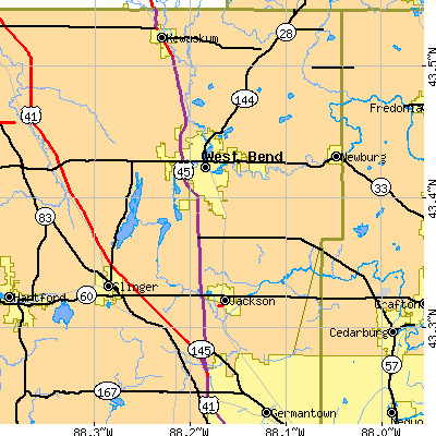 Zip code 53095 close-up map
