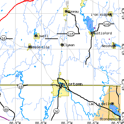 Zip code 53098 close-up map