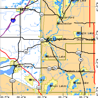 Zip code 53105 close-up map