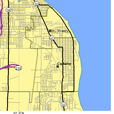 Zip code 53110 close-up map