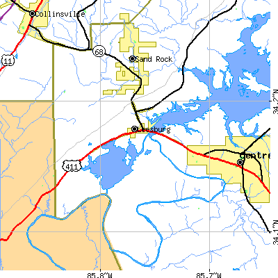 Zip code 35983 close-up map