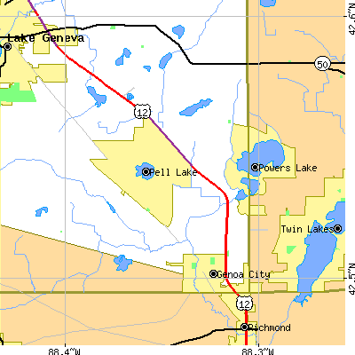 Zip code 53128 close-up map