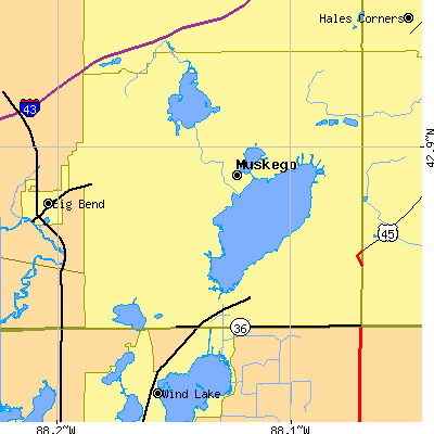 Zip code 53150 close-up map