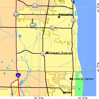 Zip code 53158 close-up map