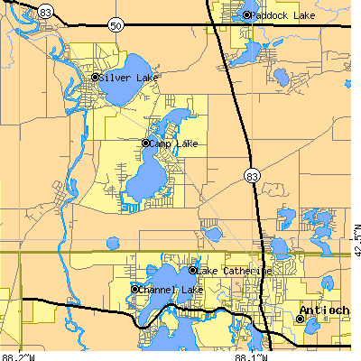 Zip code 53179 close-up map